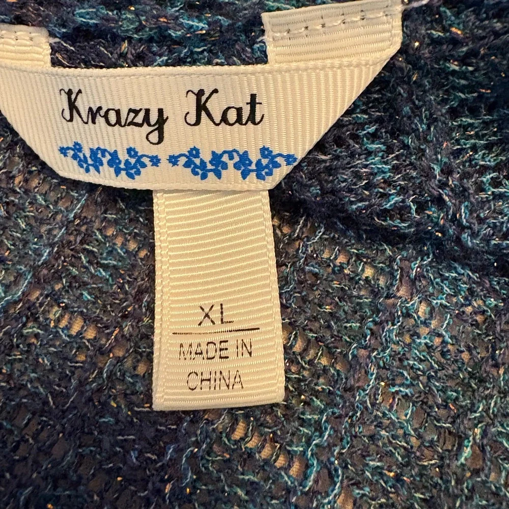 Krazy Kat Blue and Black Open Knit Cardigan